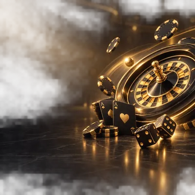 Cinematic 3D hero banner with a gleaming roulette wheel and glowing casino chips in a rich spinning-themed composition
